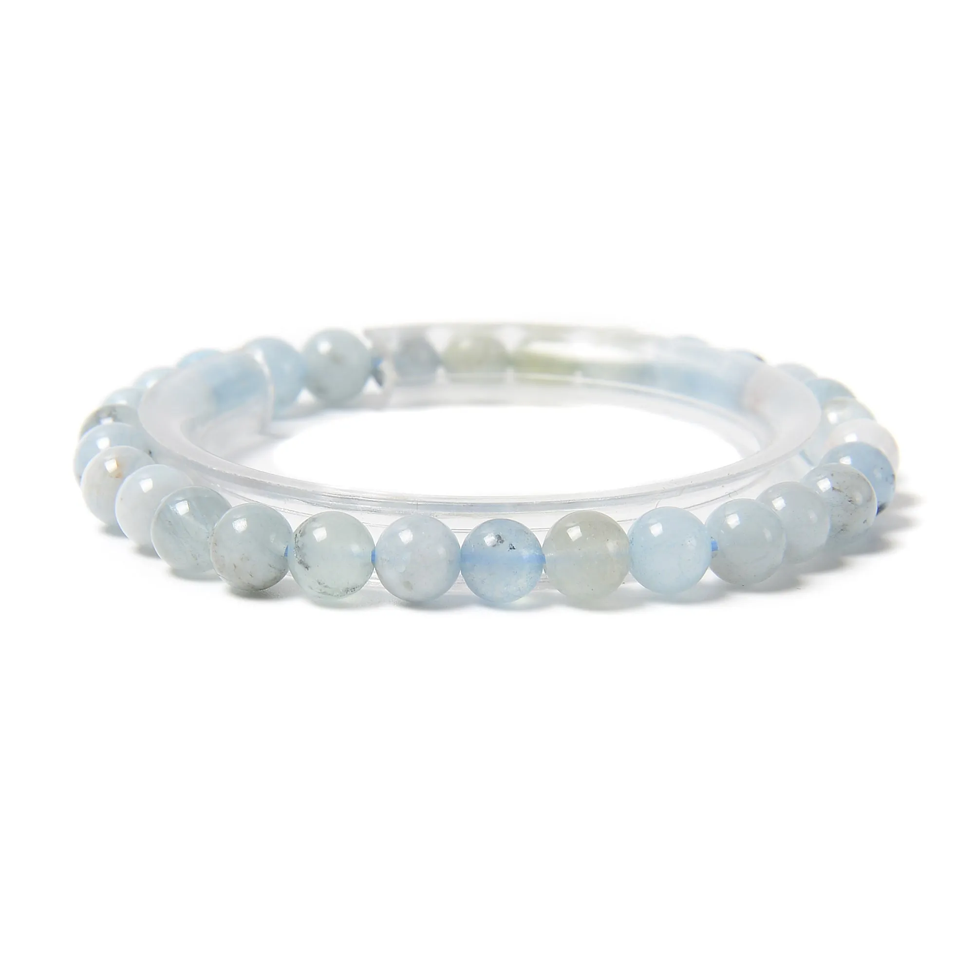 Multi Color Aquamarine Smooth Round Beaded Bracelet Size 6mm 7.5'' Length