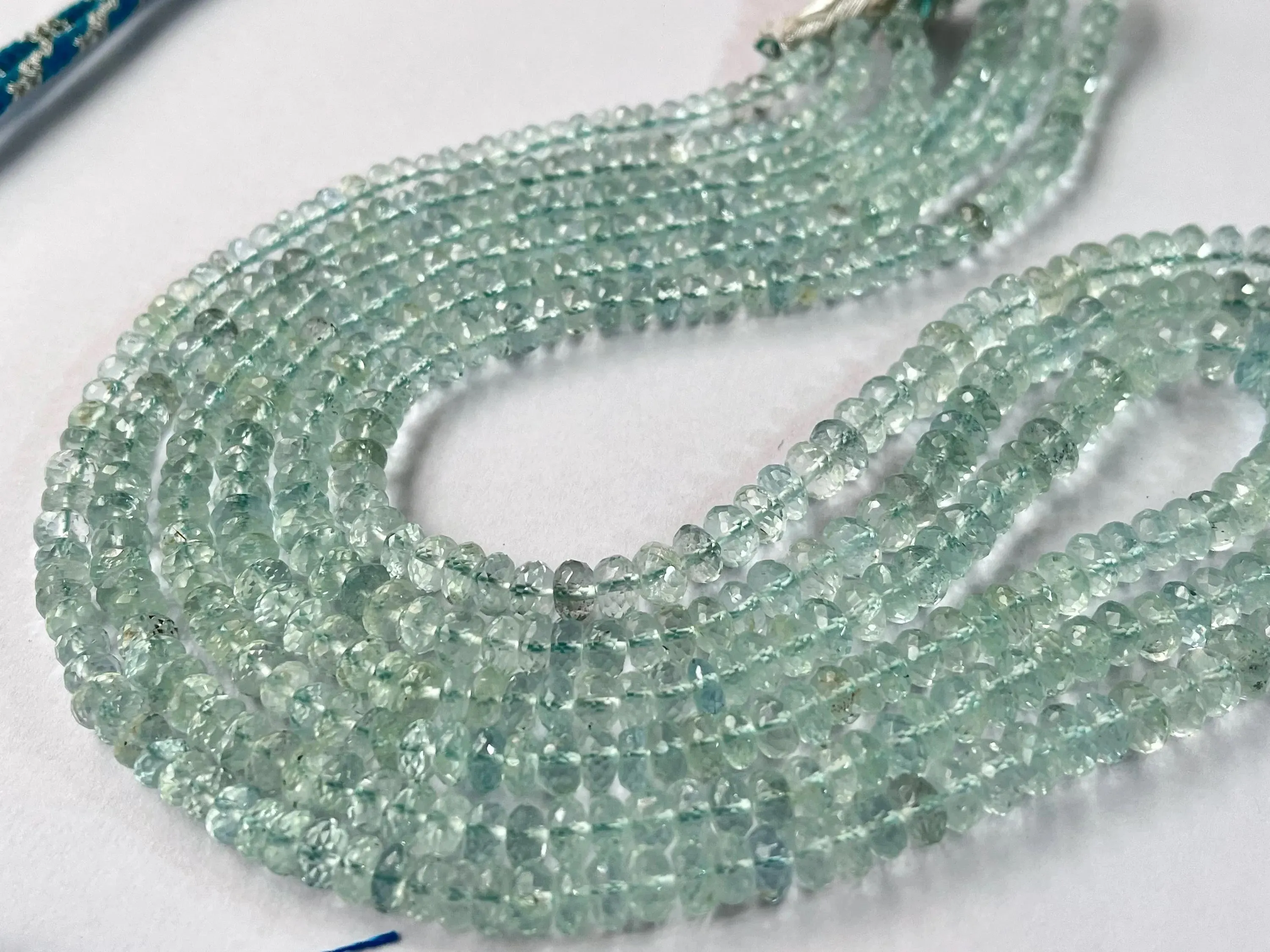 Natural Blue Aquamarine Beads Faceted Rondelle Shape
