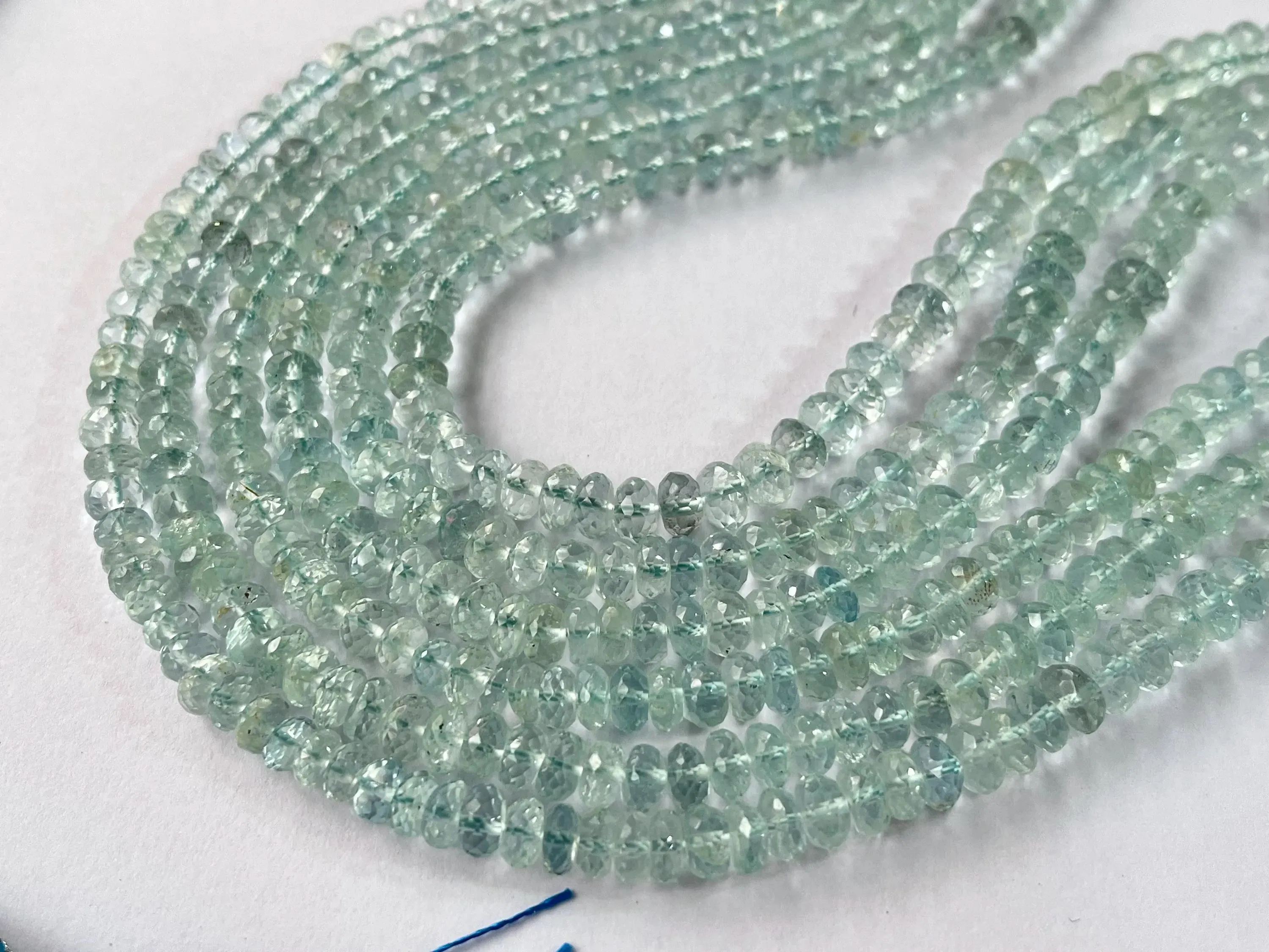 Natural Blue Aquamarine Beads Faceted Rondelle Shape