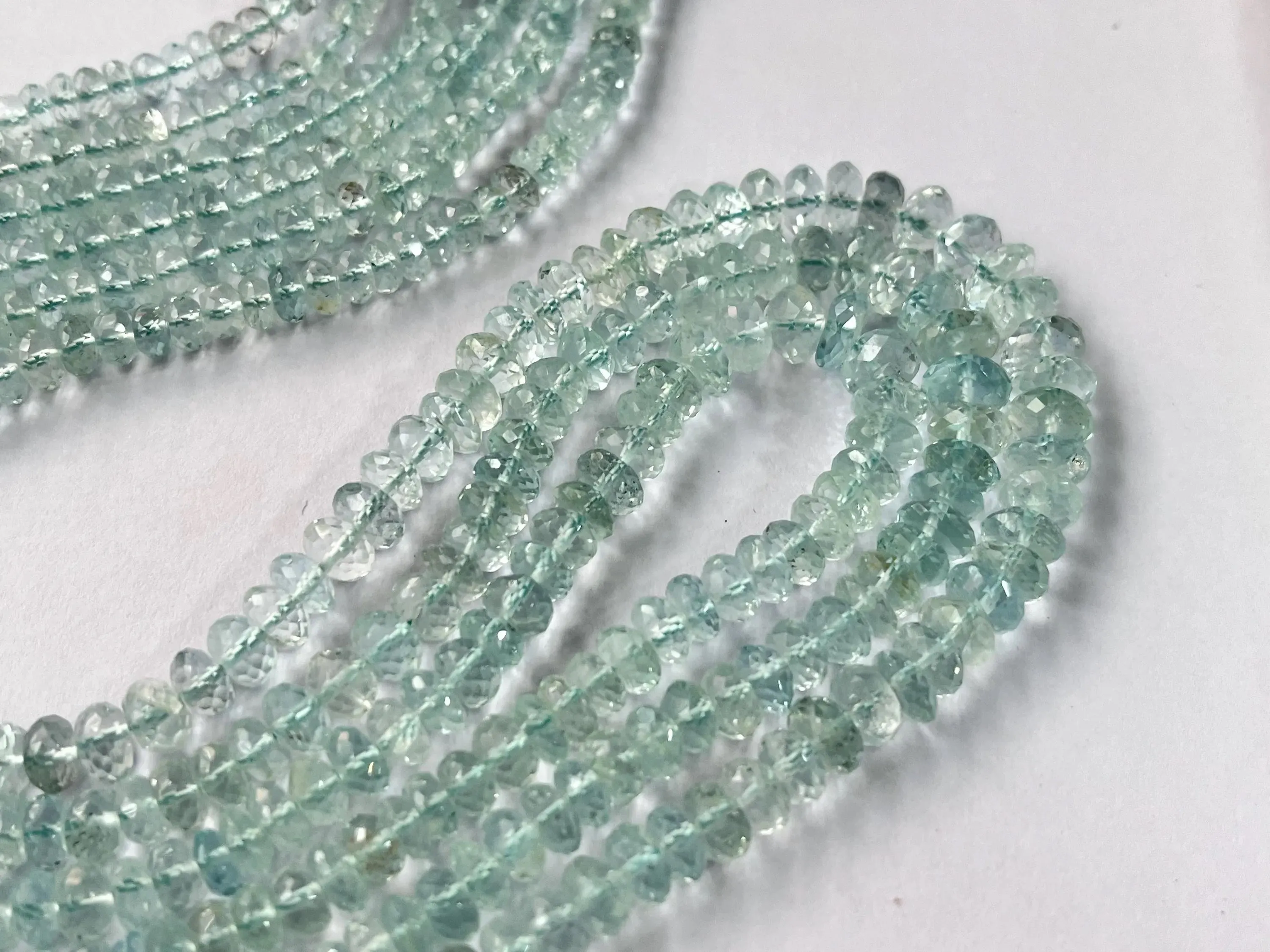 Natural Blue Aquamarine Beads Faceted Rondelle Shape