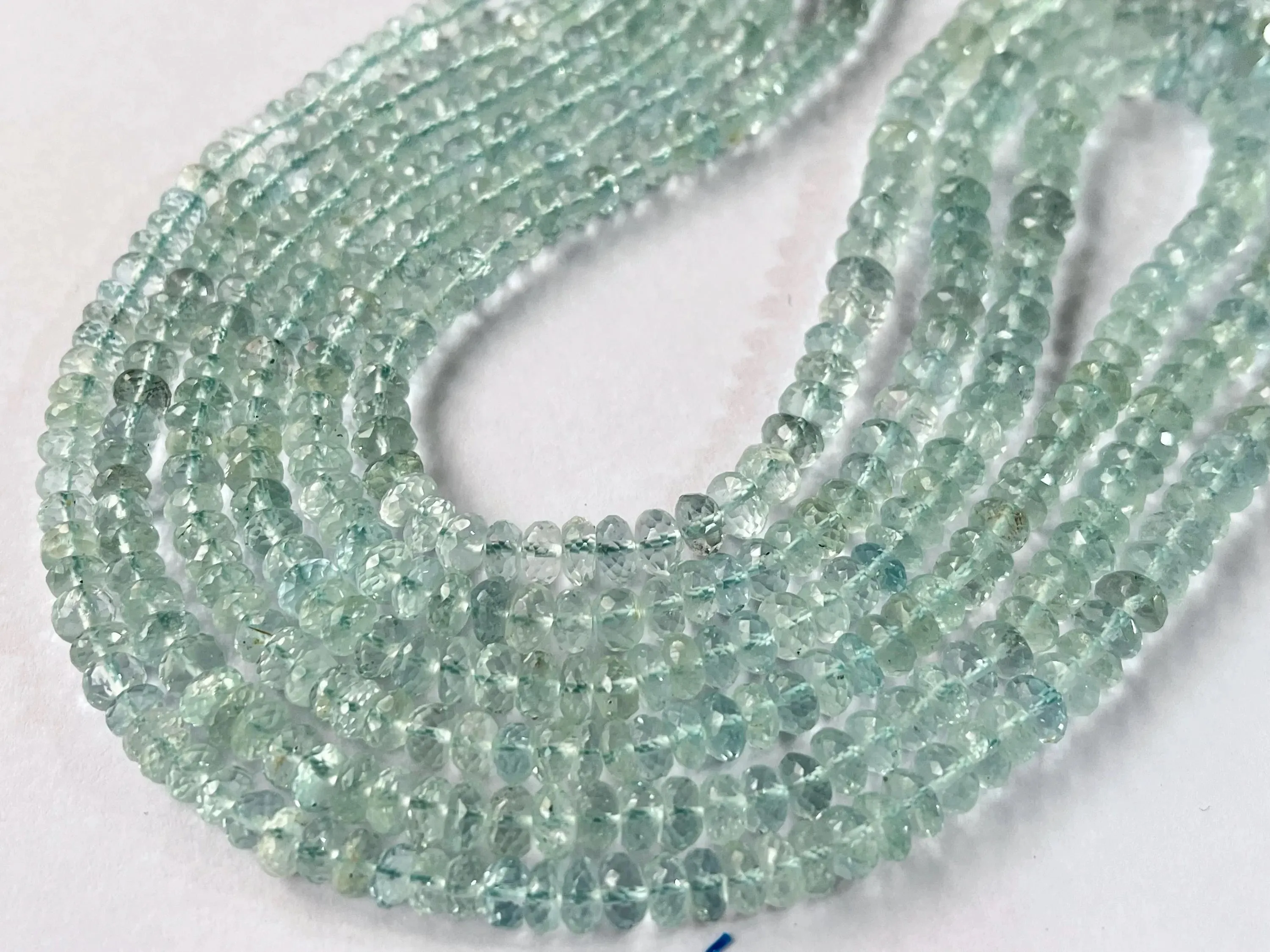 Natural Blue Aquamarine Beads Faceted Rondelle Shape