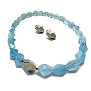 Series 34 |Cubist Earring and Necklace, 18k Gold   Aquamarine Beads