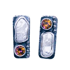Sterling Silver Biwa Pearl Post Earrings - Anastasia Stud Earrings