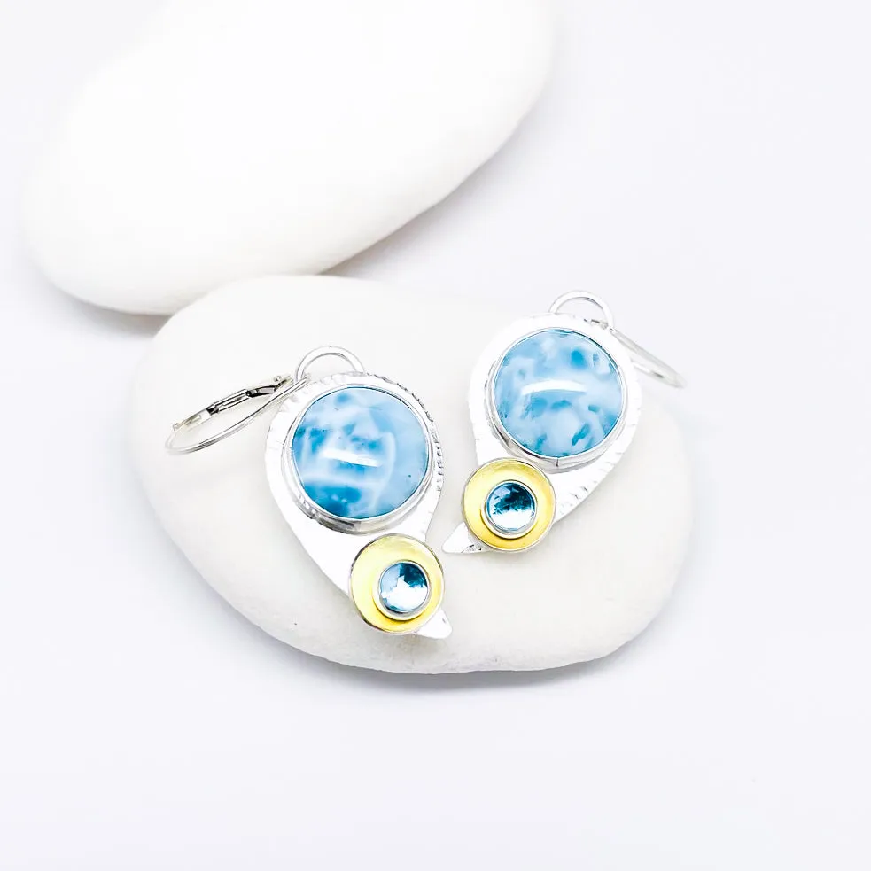 Sterling Silver Larimar Earrings - Moondrops with Gold