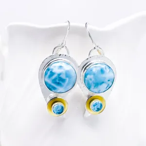 Sterling Silver Larimar Earrings - Moondrops with Gold