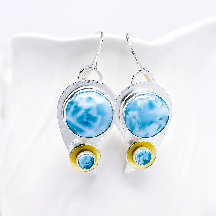 Sterling Silver Larimar Earrings - Moondrops with Gold