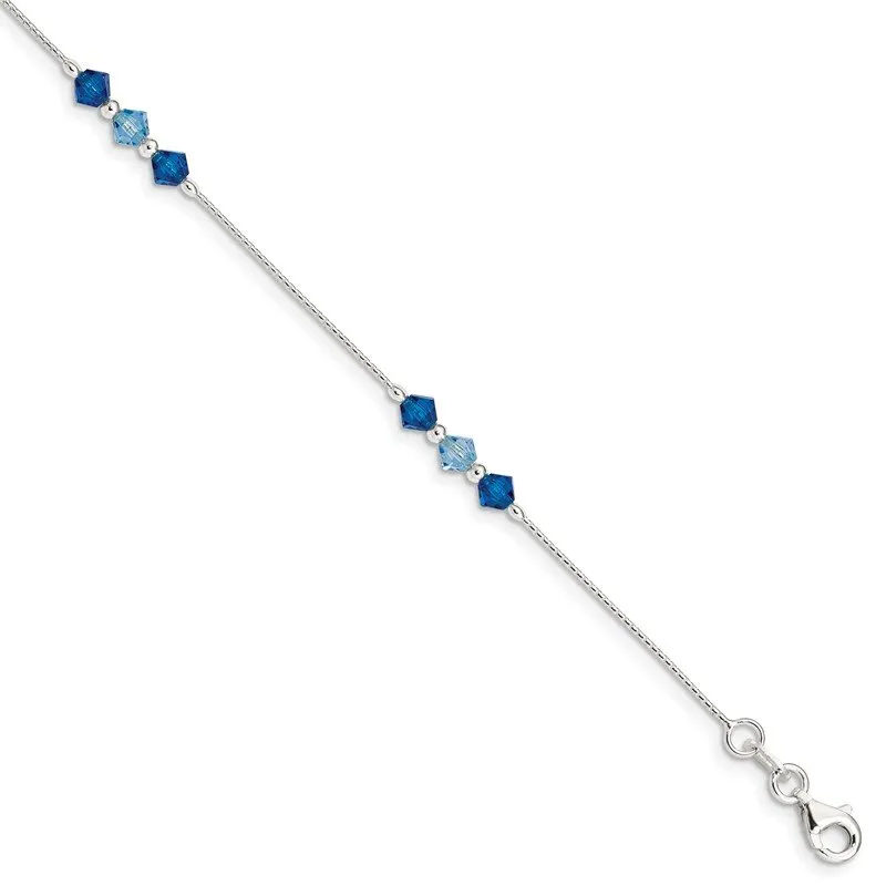 Sterling Silver Polished Aquamarine Capri Blue Glass Bead Bracelet QG3356-7.5