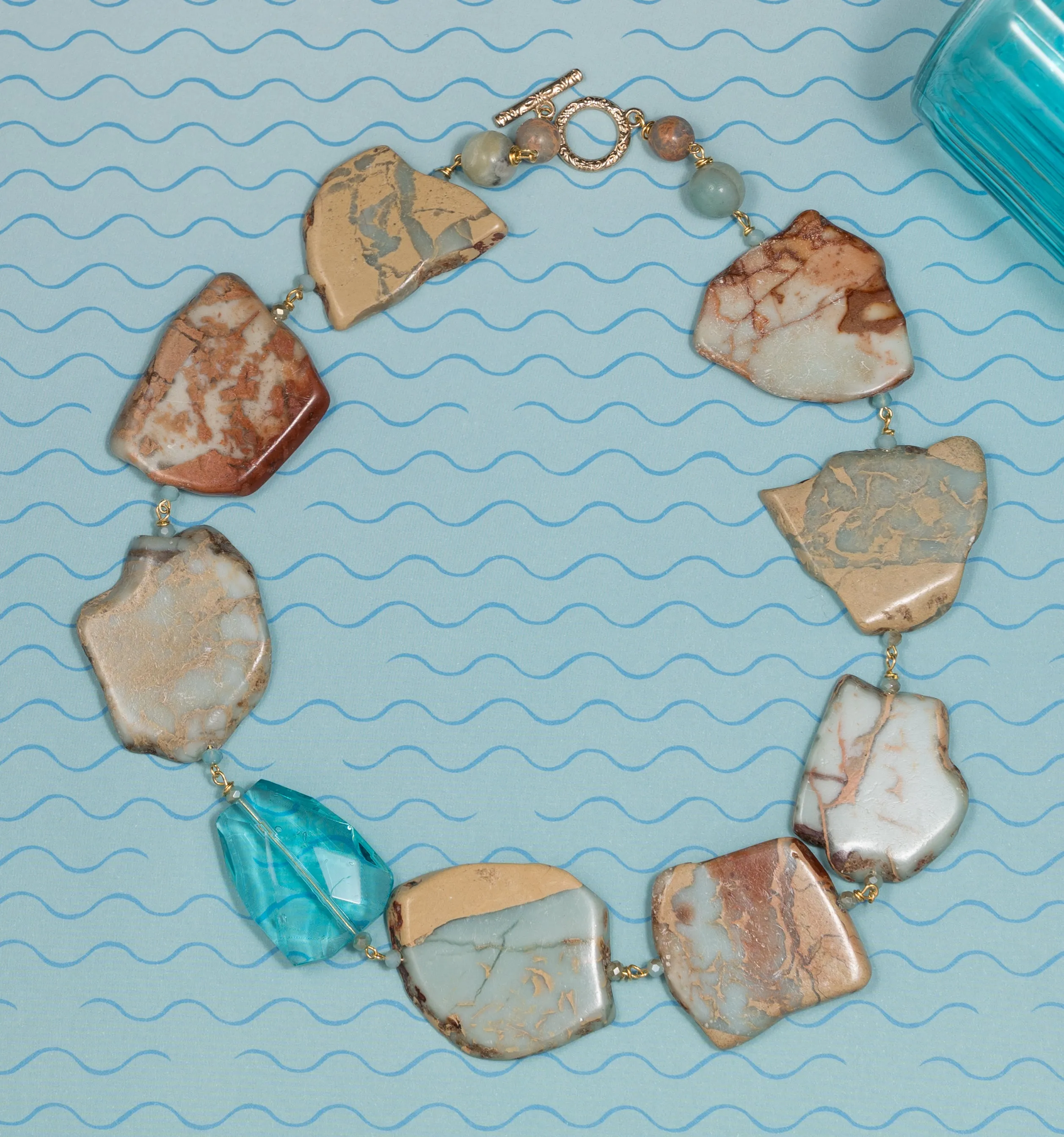 Terra Jasper, Aquamarine Crystal Necklace