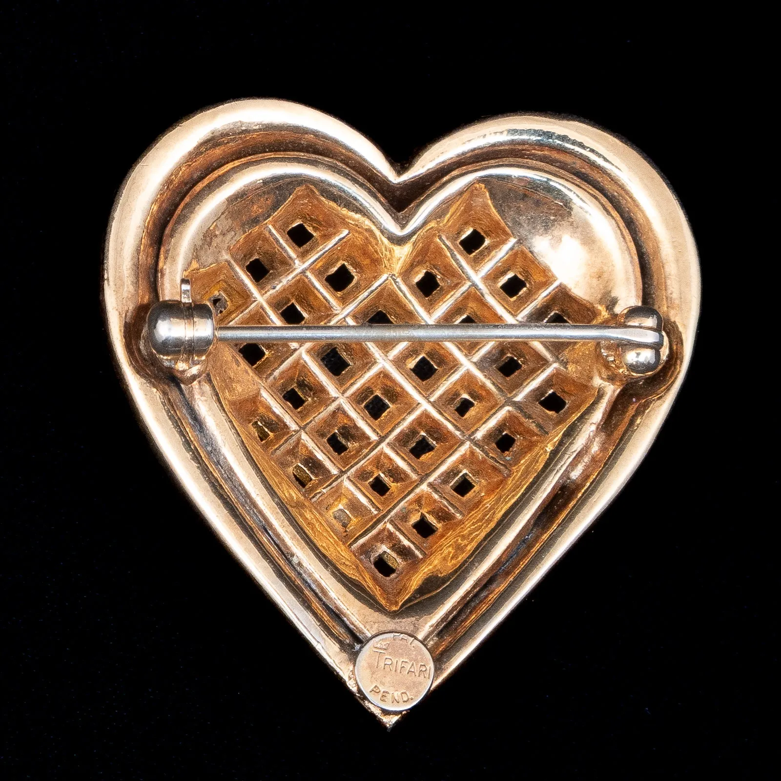 Trifari Rhinestone Heart Brooch