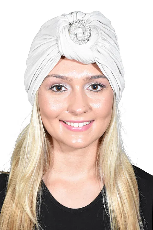Turban with Silver Pearl Circle