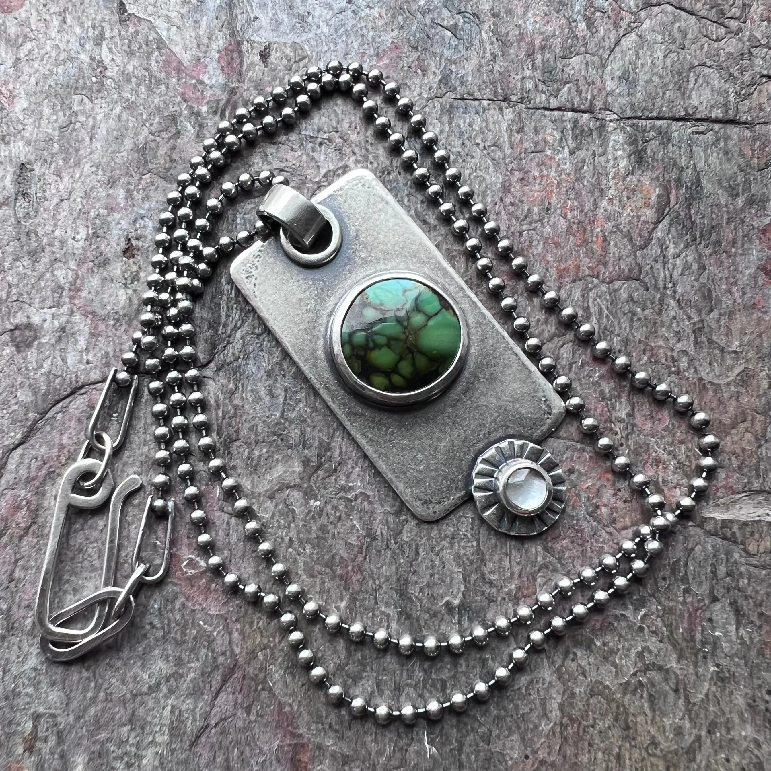 Turquoise and Aquamarine Sterling Silver Necklace - Handmade One-of-a-kind Pendant on Sterling Silver Chain