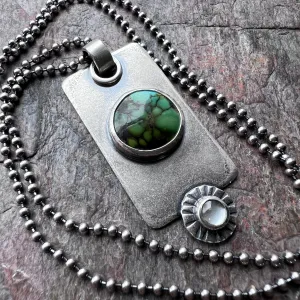Turquoise and Aquamarine Sterling Silver Necklace - Handmade One-of-a-kind Pendant on Sterling Silver Chain