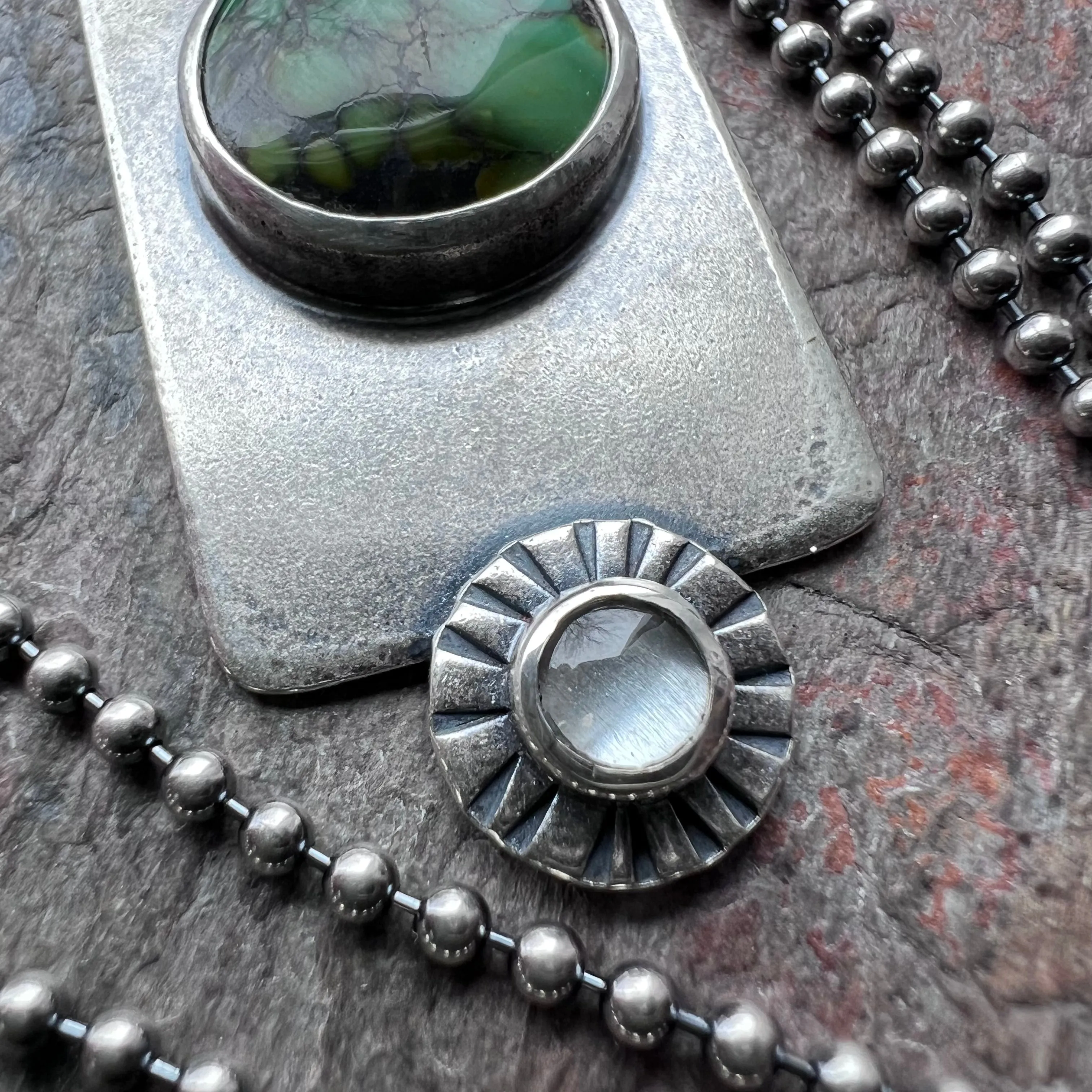 Turquoise and Aquamarine Sterling Silver Necklace - Handmade One-of-a-kind Pendant on Sterling Silver Chain