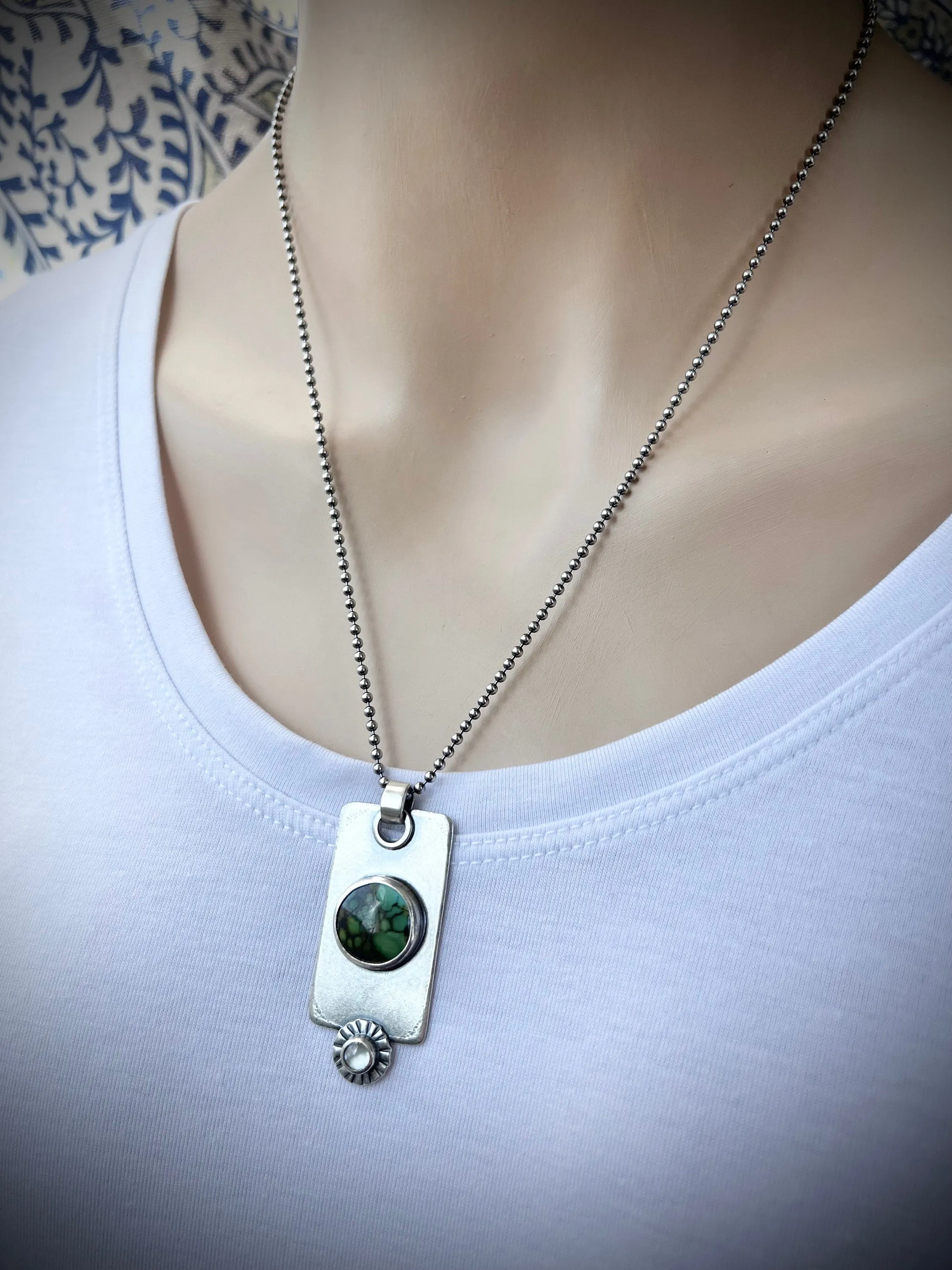Turquoise and Aquamarine Sterling Silver Necklace - Handmade One-of-a-kind Pendant on Sterling Silver Chain