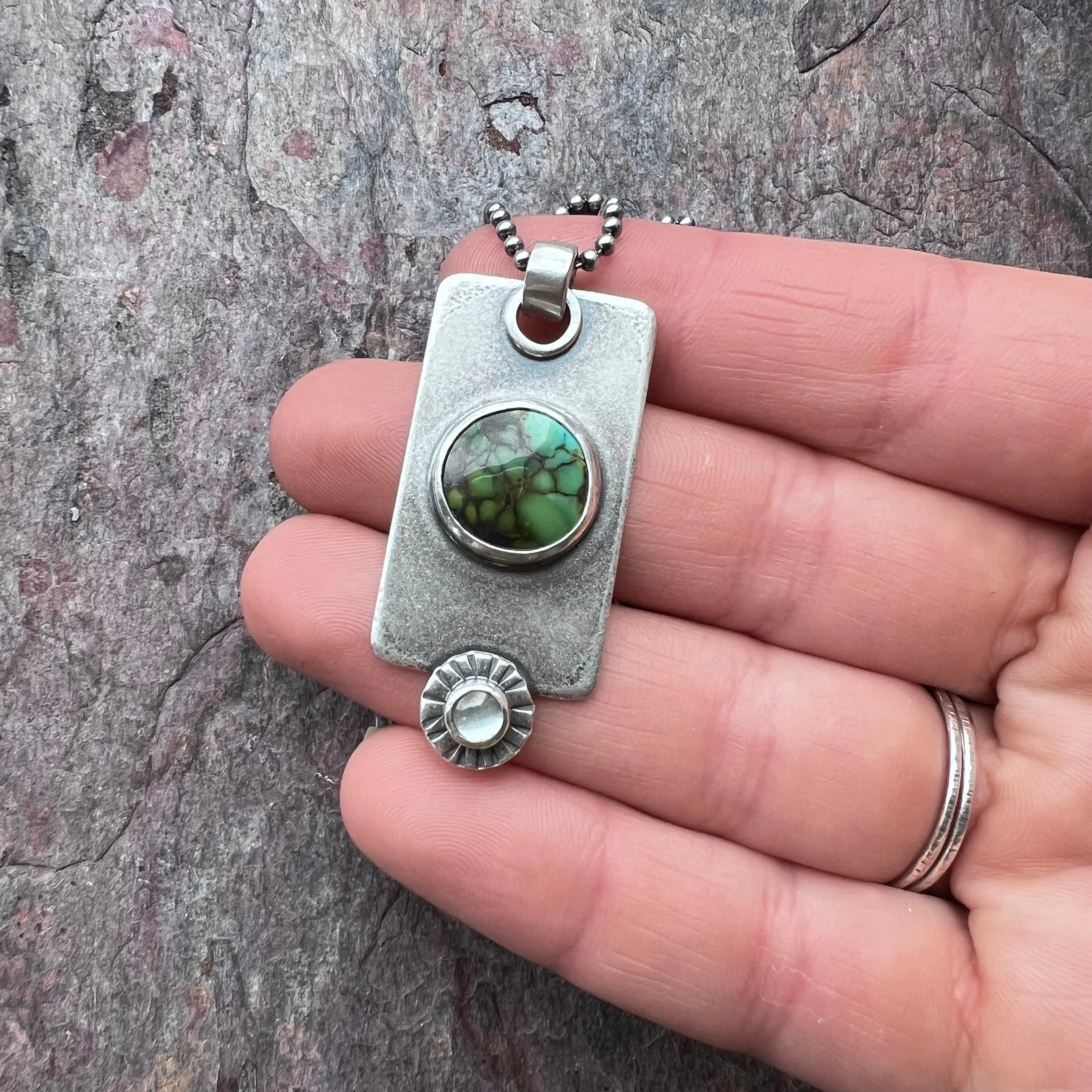 Turquoise and Aquamarine Sterling Silver Necklace - Handmade One-of-a-kind Pendant on Sterling Silver Chain