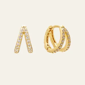 White Mosaic Huggies in Gold