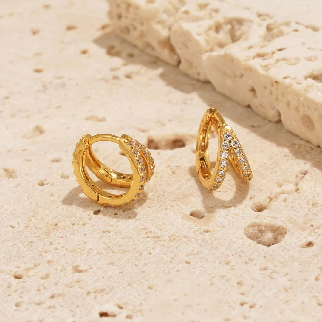 White Mosaic Huggies in Gold
